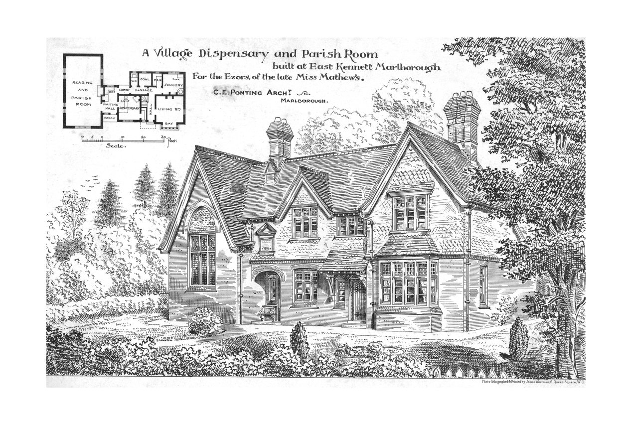 Vesnická výdejna a farní místnost postavená v East Kennett, Marlborough, 1884. od Unbekannt