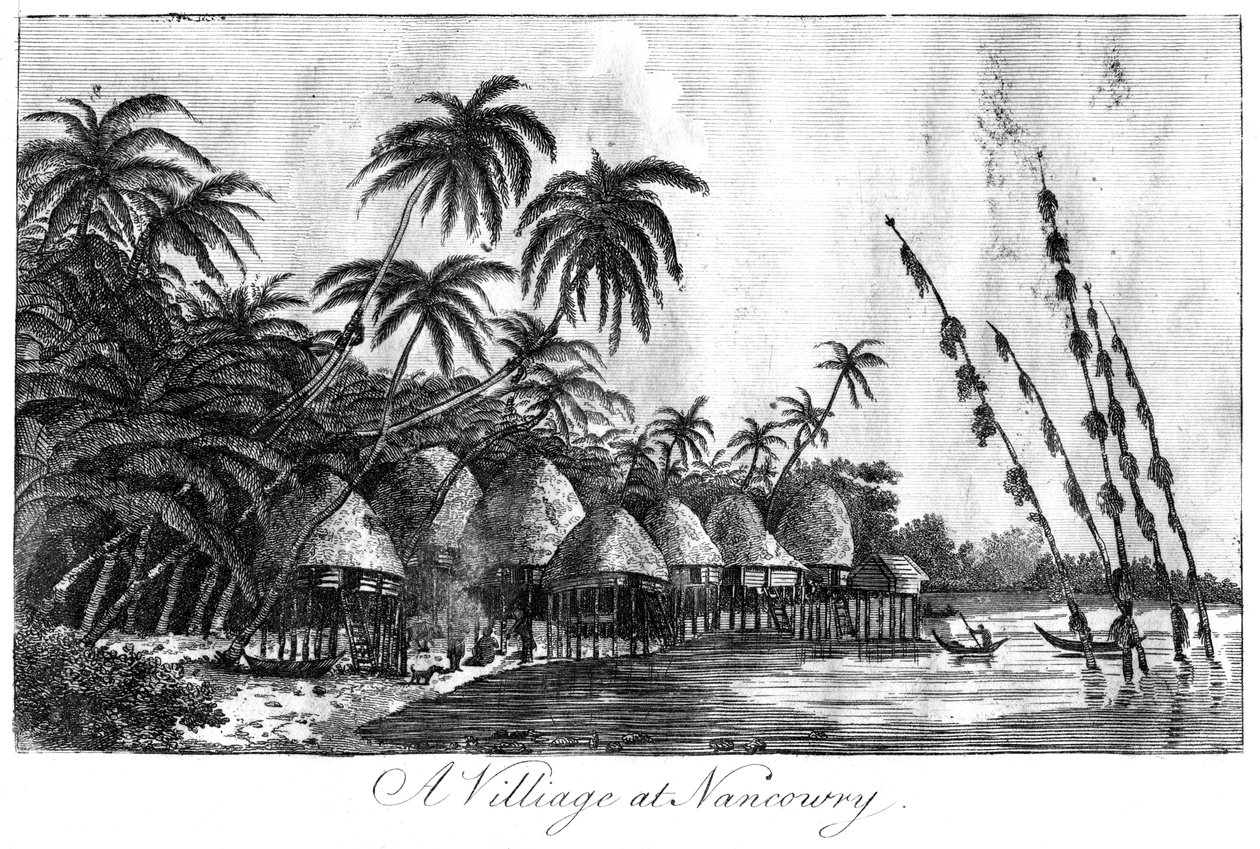 Vesnice v Nancowry, Nicobarské ostrovy, 1799 od Unbekannt