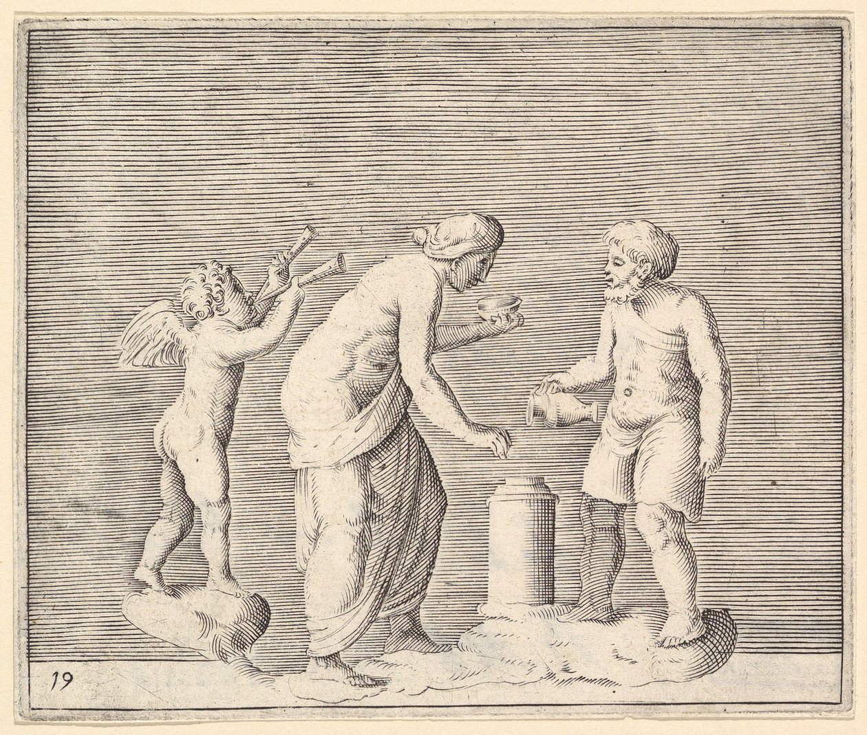 Žena a muž obětující se v přítomnosti Cupida, publikoval ca. 1599-1622. od Unbekannt