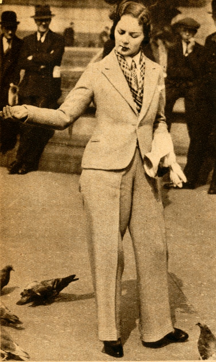 Zasnoubená dáma krmící holuby na Trafalgar Square, 1933. od Unbekannt