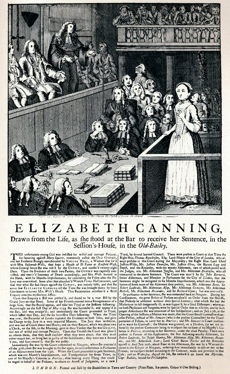 Široká stránka z roku 1754 informující o případu Elizabeth Canningové, 1915 od Unbekannt