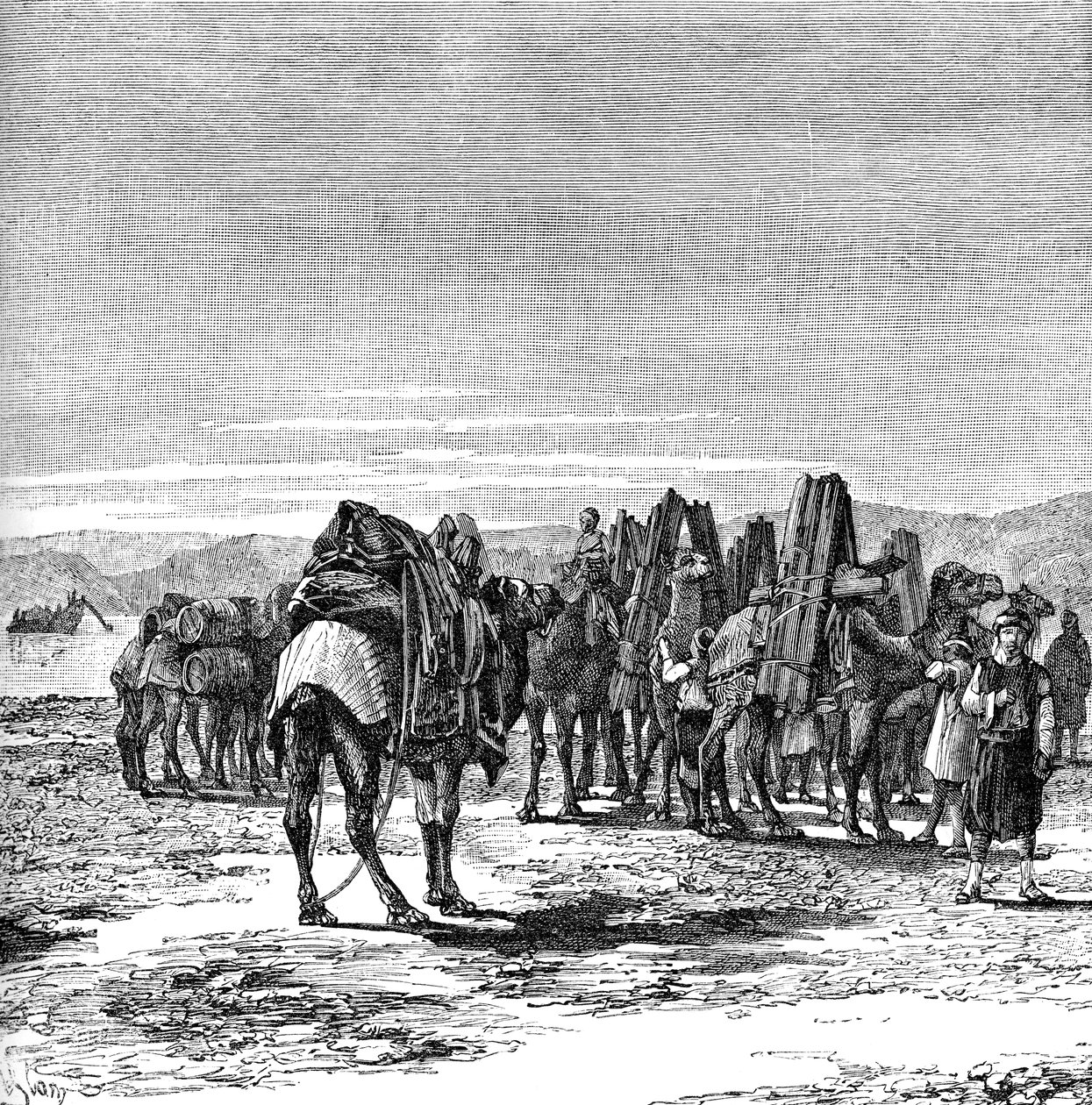 Karavana na břehu Eufratu, 1895 od Unbekannt
