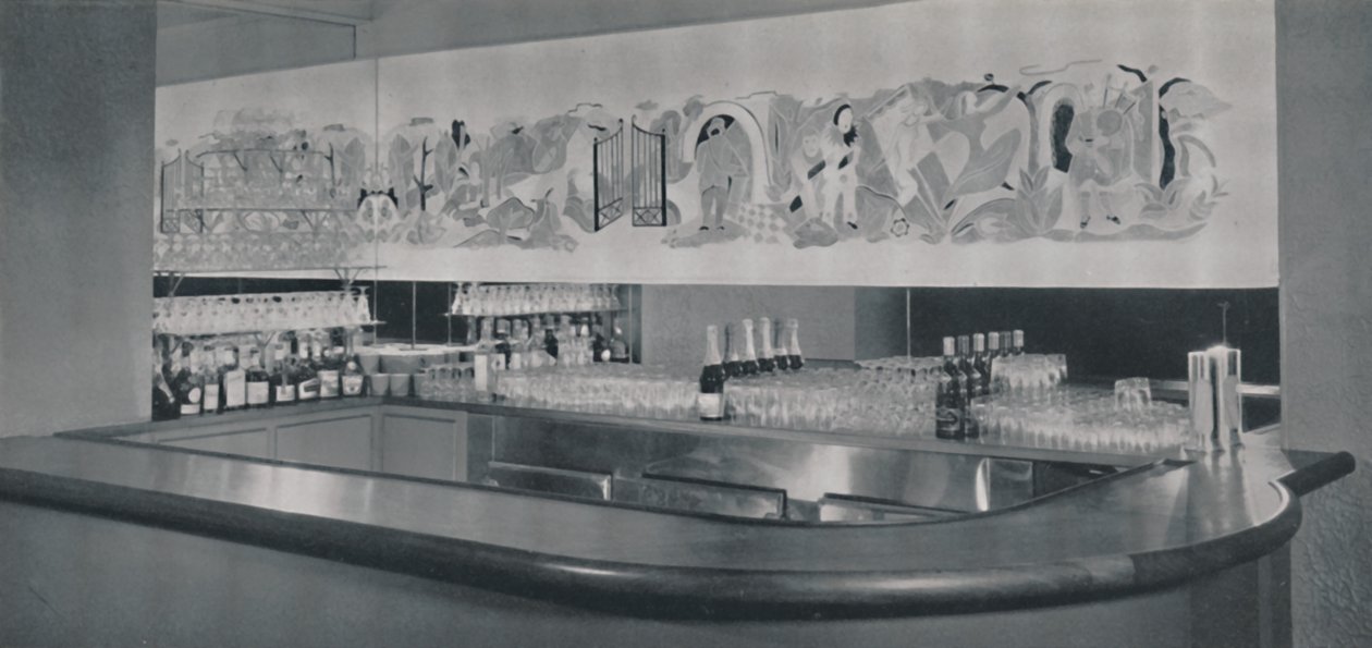 Nástěnná malba koktejlového baru z vyřezávaného a smaltovaného linolea v hotelu Berkeley, Montreal, 1942 od Unbekannt
