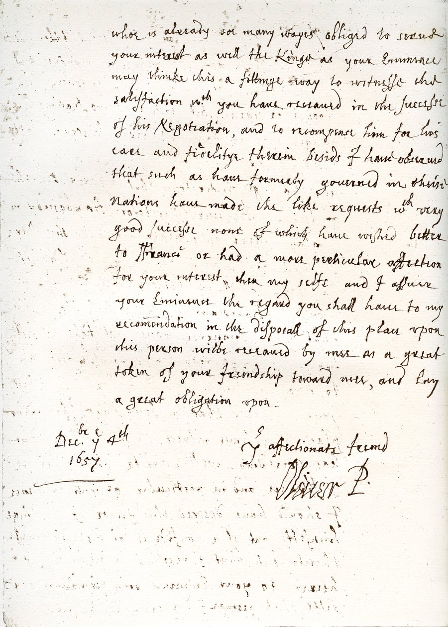 Dopis Olivera Cromwella kardinálu Mazarinovi, 4. prosince 1657, 1899 od Unbekannt