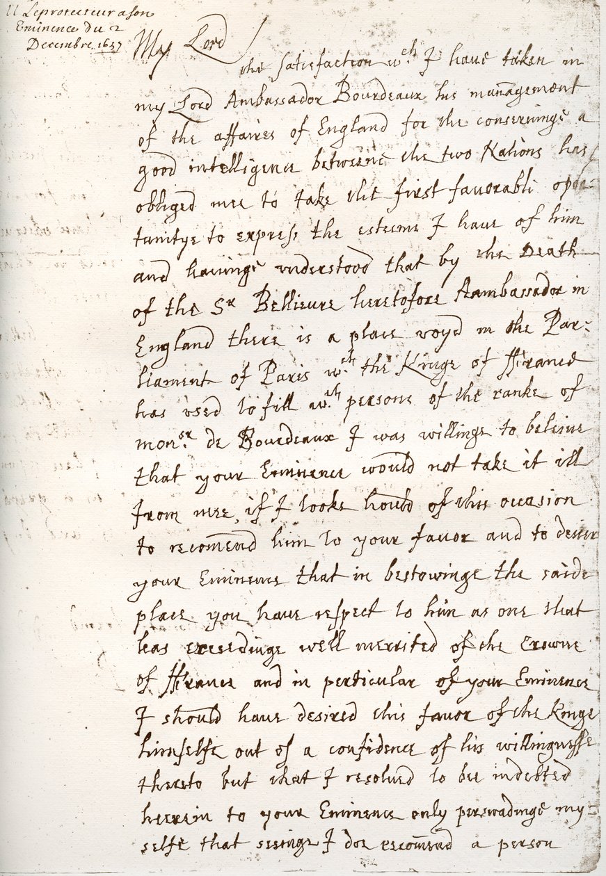 Dopis Olivera Cromwella kardinálu Mazarinovi, 4. prosince 1657, 1899 od Unbekannt