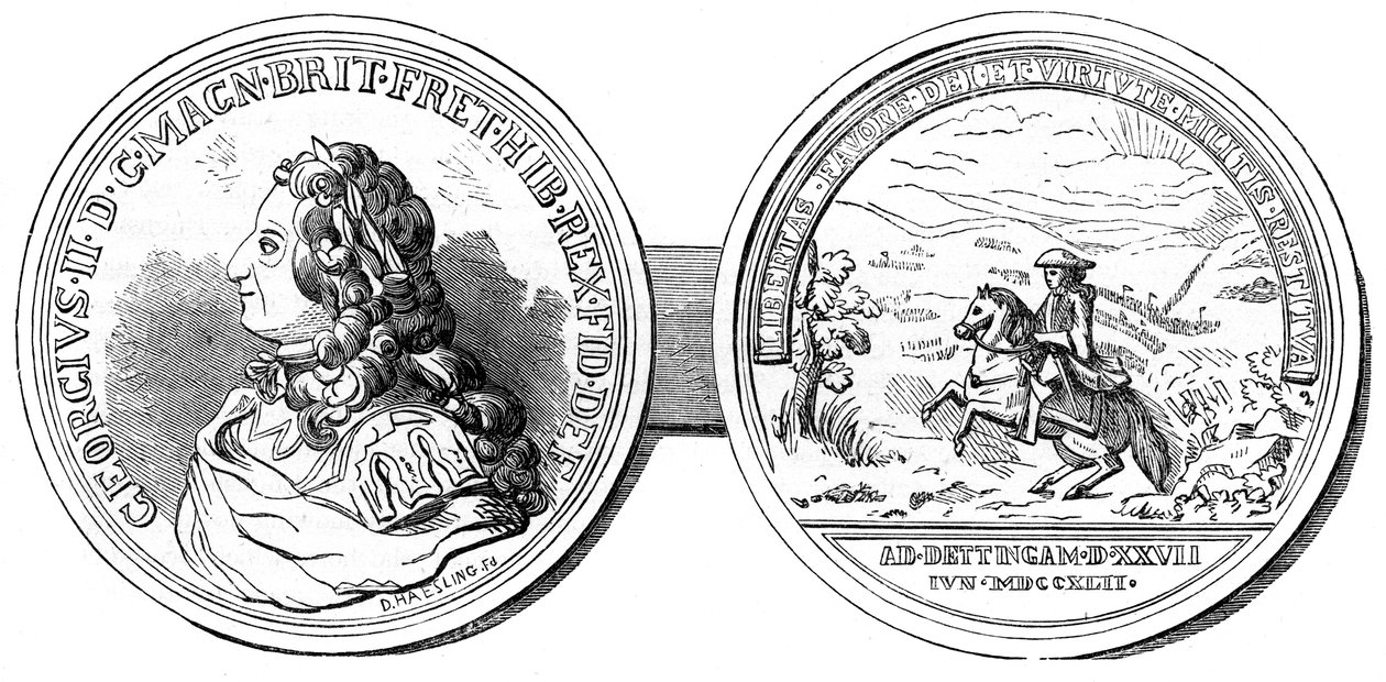 Medaile vyražena na památku bitvy u Dettingenu, 1743 19. století od Unbekannt