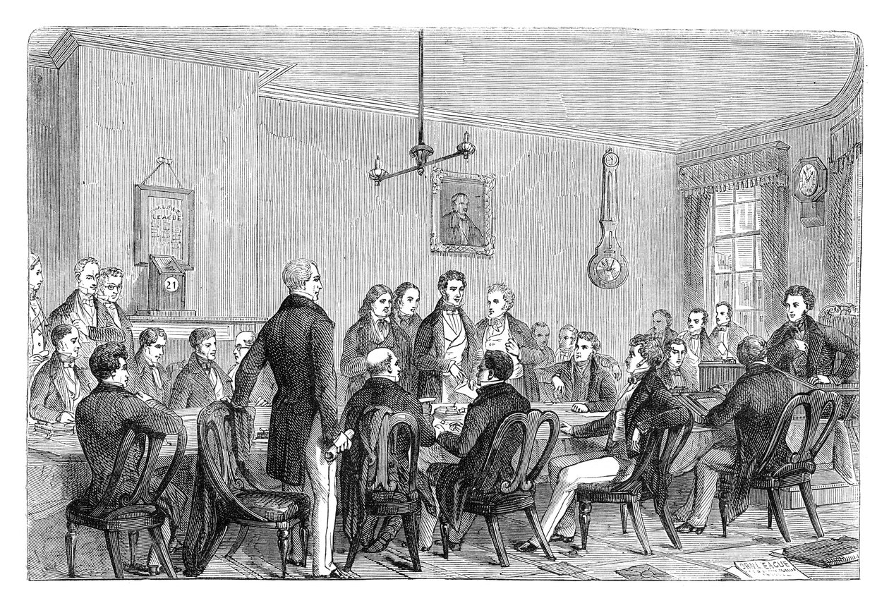Setkání Anti-Corn Law League v Newalls Building, Manchester, 1838 c1895 od Unbekannt
