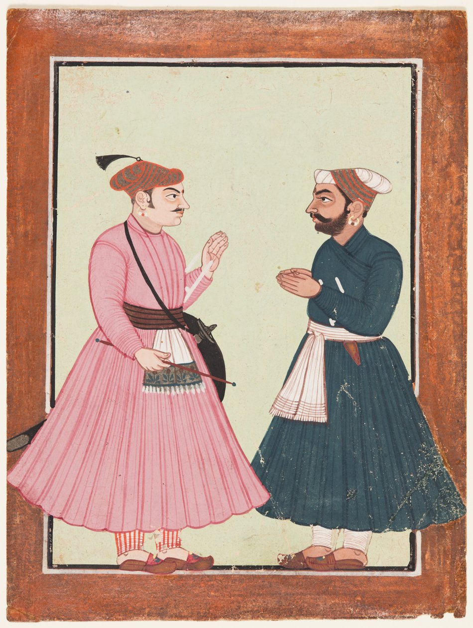 Šlechtic, pravděpodobně Raja Gaur Sen, přijme dalšího šlechtice, c. 1700-20. od Unbekannt