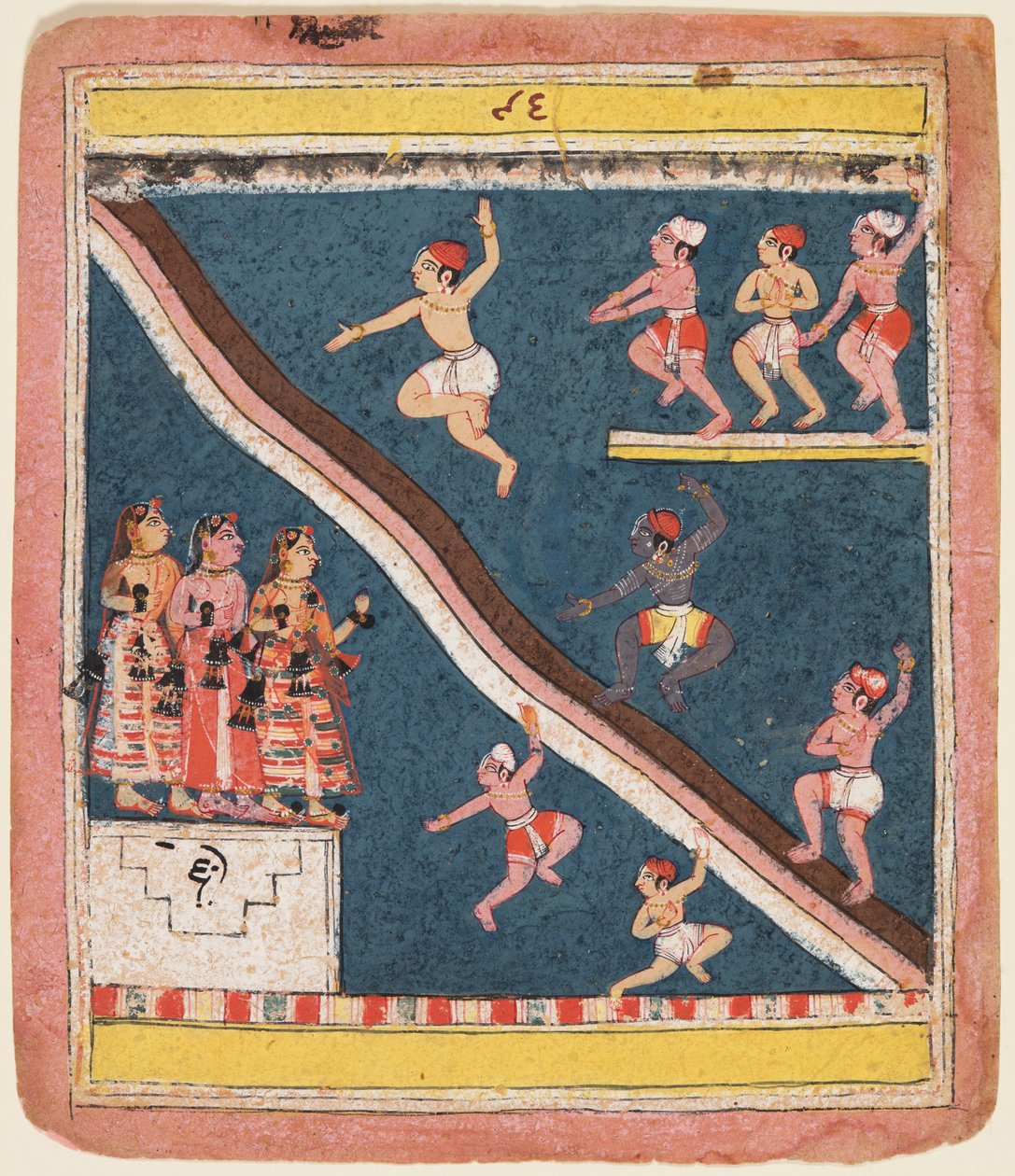 Stránka z Rasikapriya z Kesava Das: Krišna a Gopas se ponoří do rybníka, c. 1640. od Unbekannt