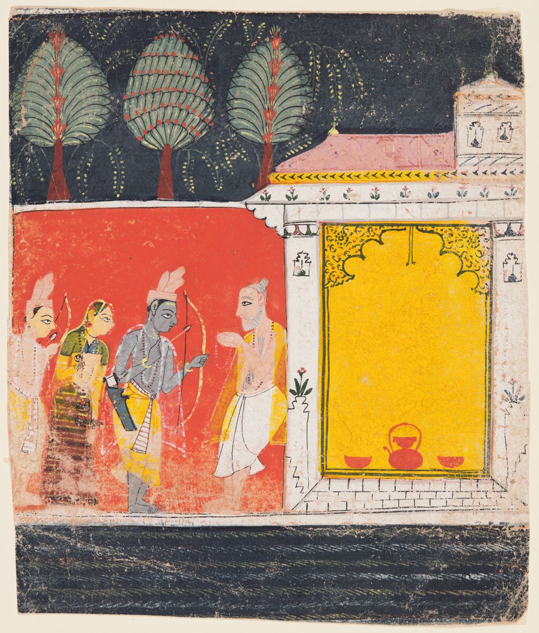 Stránka z Rámájany: Noční scéna Rámy, Lakšmana a Síty před rishi..., c. 1650. od Unbekannt