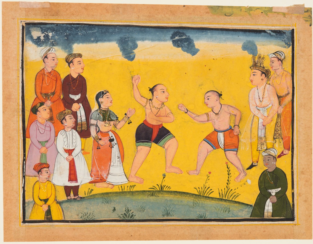 Stránka z Mahábháraty: Bhima bojující s Jayadratha, c. 1615. od Unbekannt