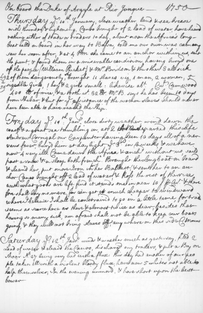 Stránka z deníku Johna Newtona, 1750-1754 1965 od Unbekannt