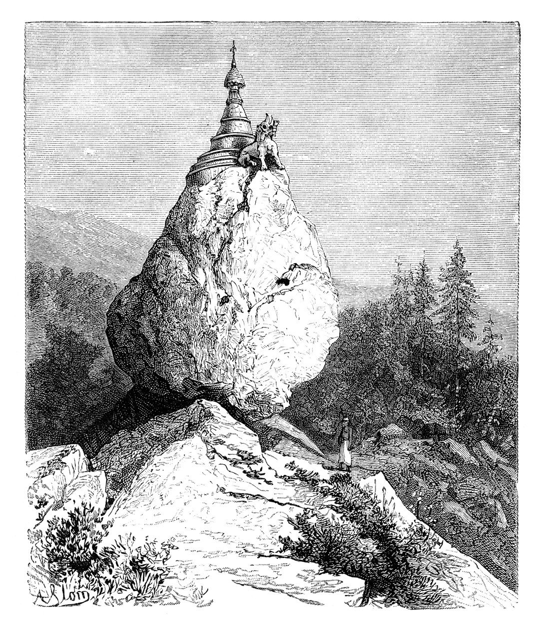 Pagoda na balvanu, 1895 od Unbekannt