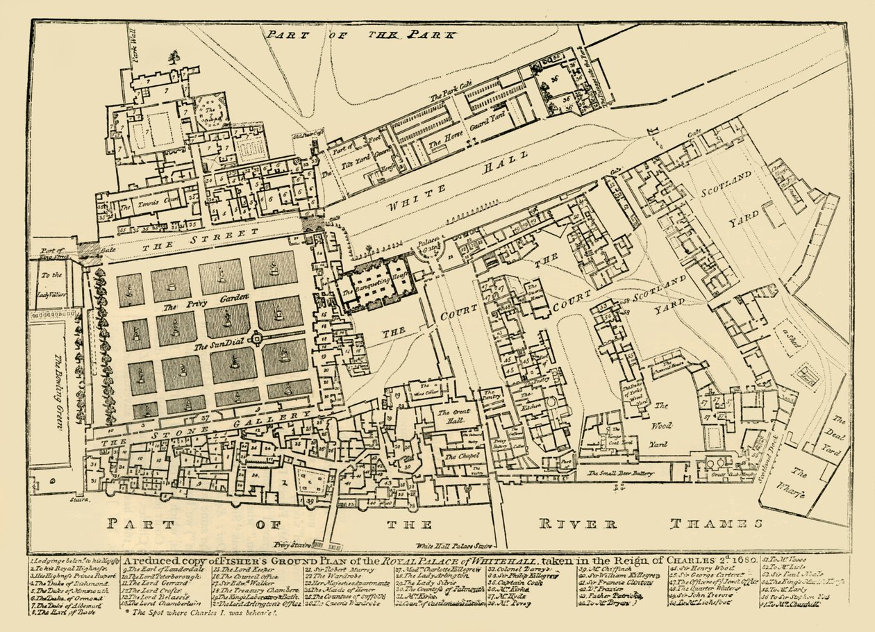 Zmenšená kopie Fishersova půdorysu královského paláce ve Whitehallu, 1680, 1881. od Unbekannt