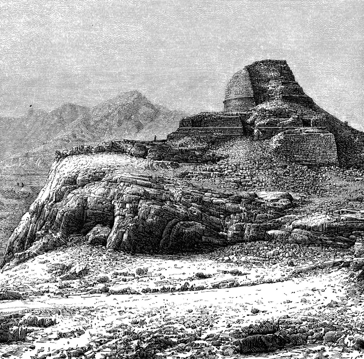 Zničená vrcholová stúpa v průsmyku Khyber, Pákistán, Afhanistán, 1895 od Unbekannt