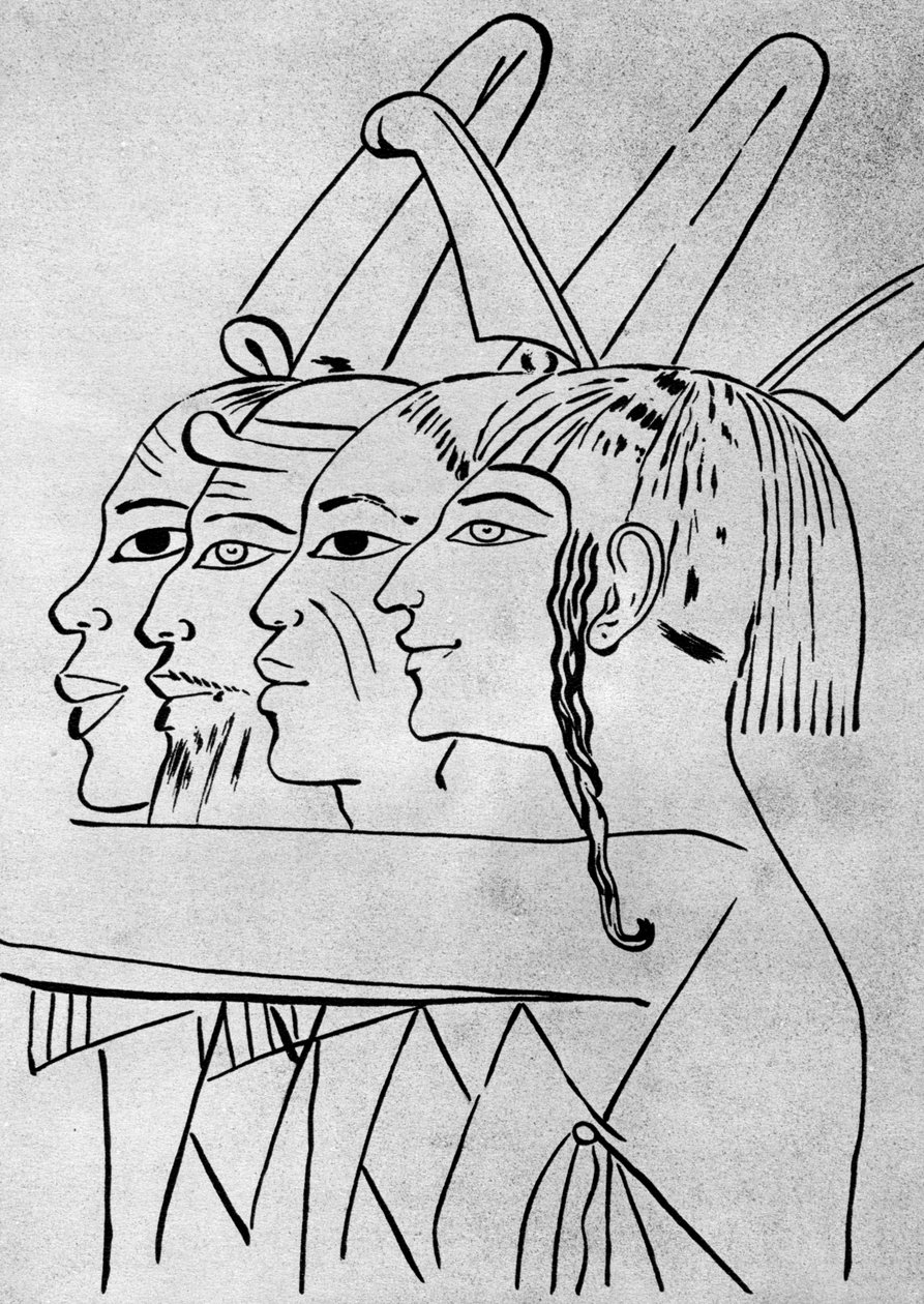 Náčrt afrických a asijských mužů z hrobky krále Setiho I., Théby, Egypt, 1936 od Unbekannt