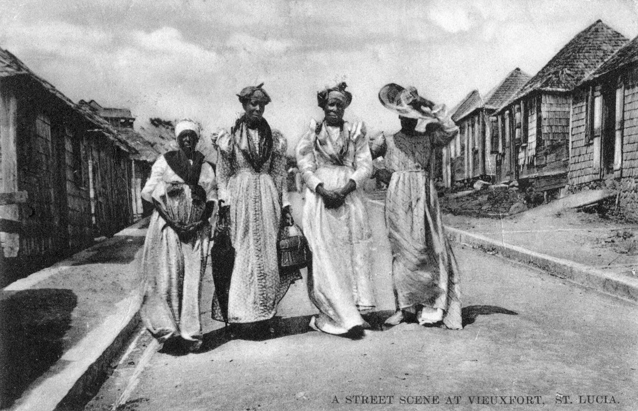Pouliční scéna ve Vieuxfort, St Lucia, počátek 20. století od Unbekannt