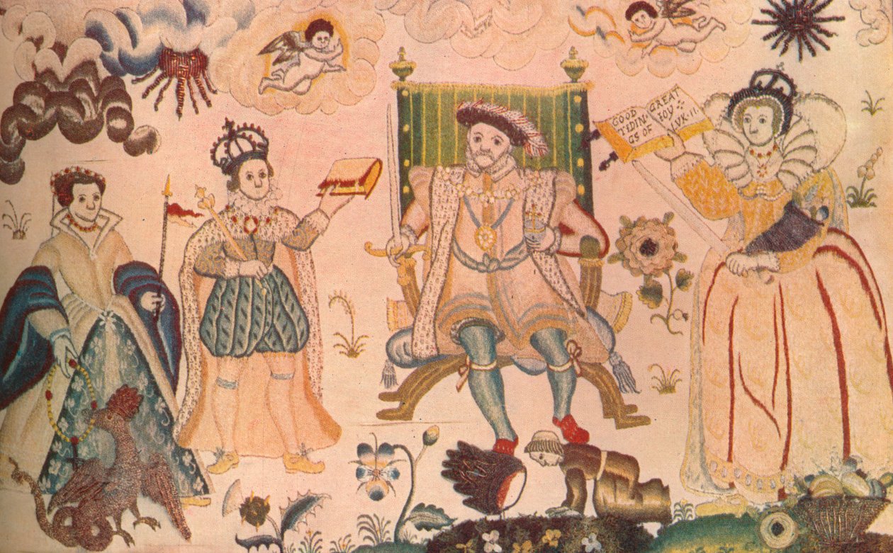 Gobelín zobrazující Jindřicha VIII., Edwarda VI. a Alžbětu I. Považován za alžbětinskou, 1914 od Unbekannt