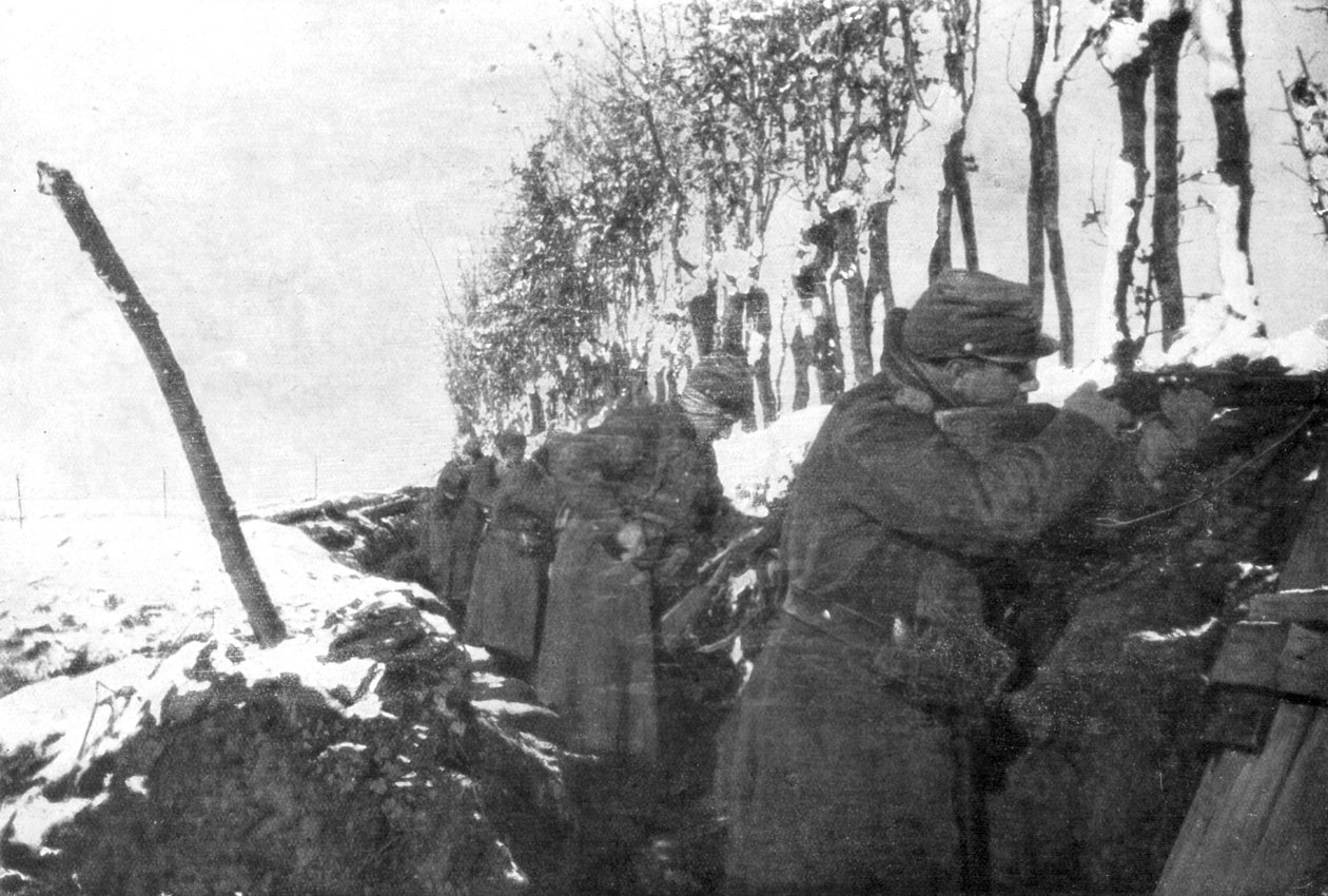 Zákop plný záložní pěchoty, Pas-de-Calais, Francie, zima, 1915 od Unbekannt