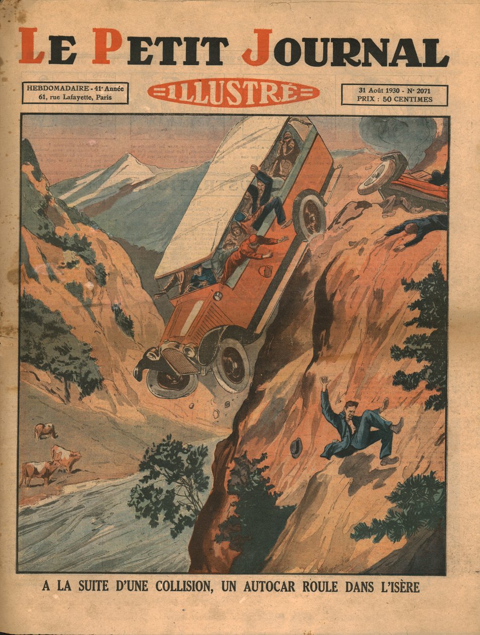 Vozidlo spadne do řeky Isere po nehodě, 1930. od Unbekannt