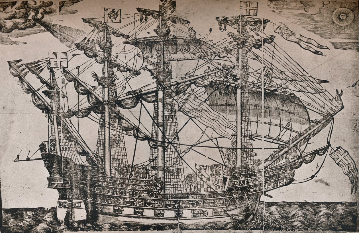 Dřevoryt lodi, která je považována za The Ark Royal, c1587 od Unbekannt
