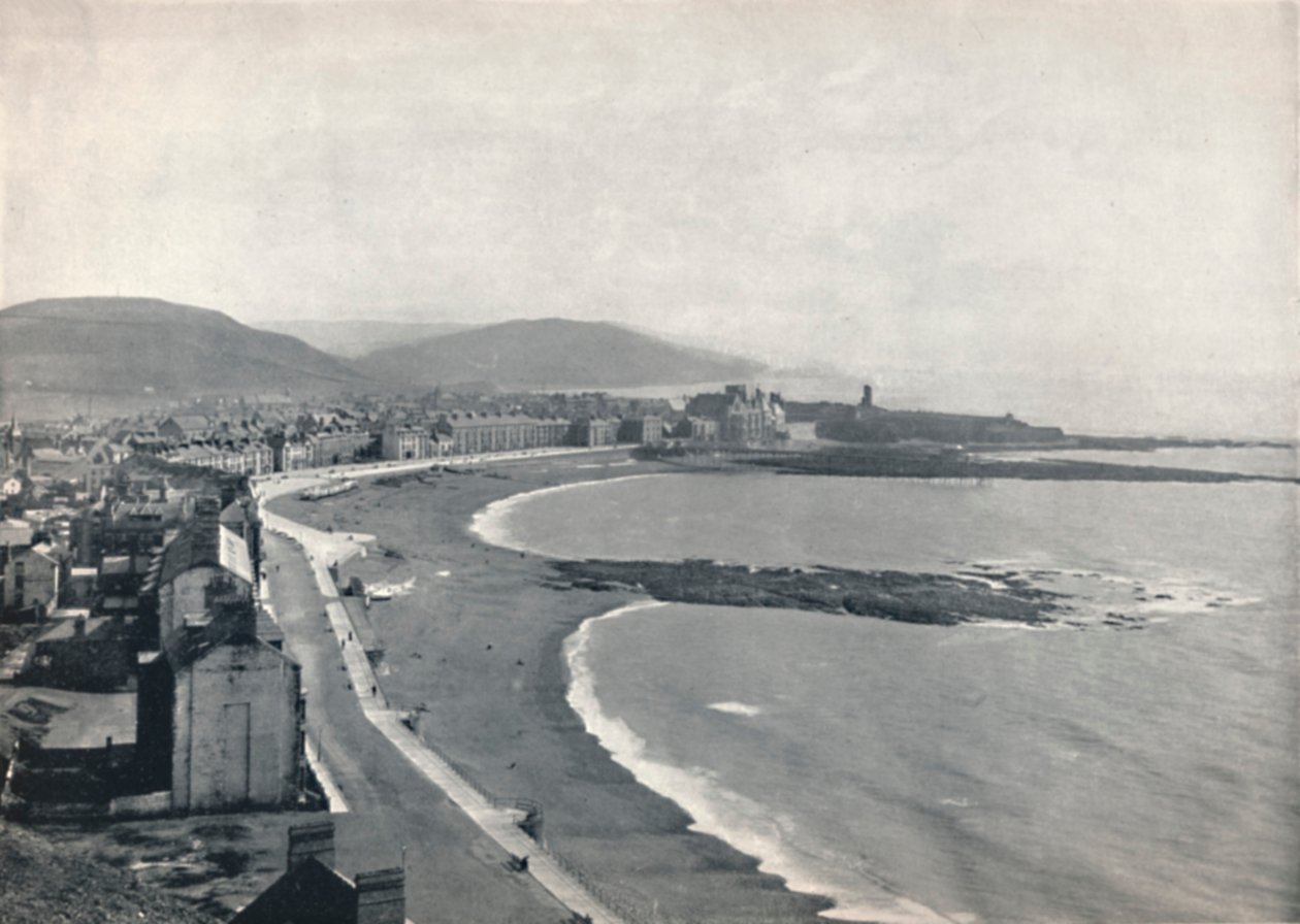 Aberystwyth - Pohled na záliv, ukazující hrad a univerzitní kolej, 1895 od Unbekannt