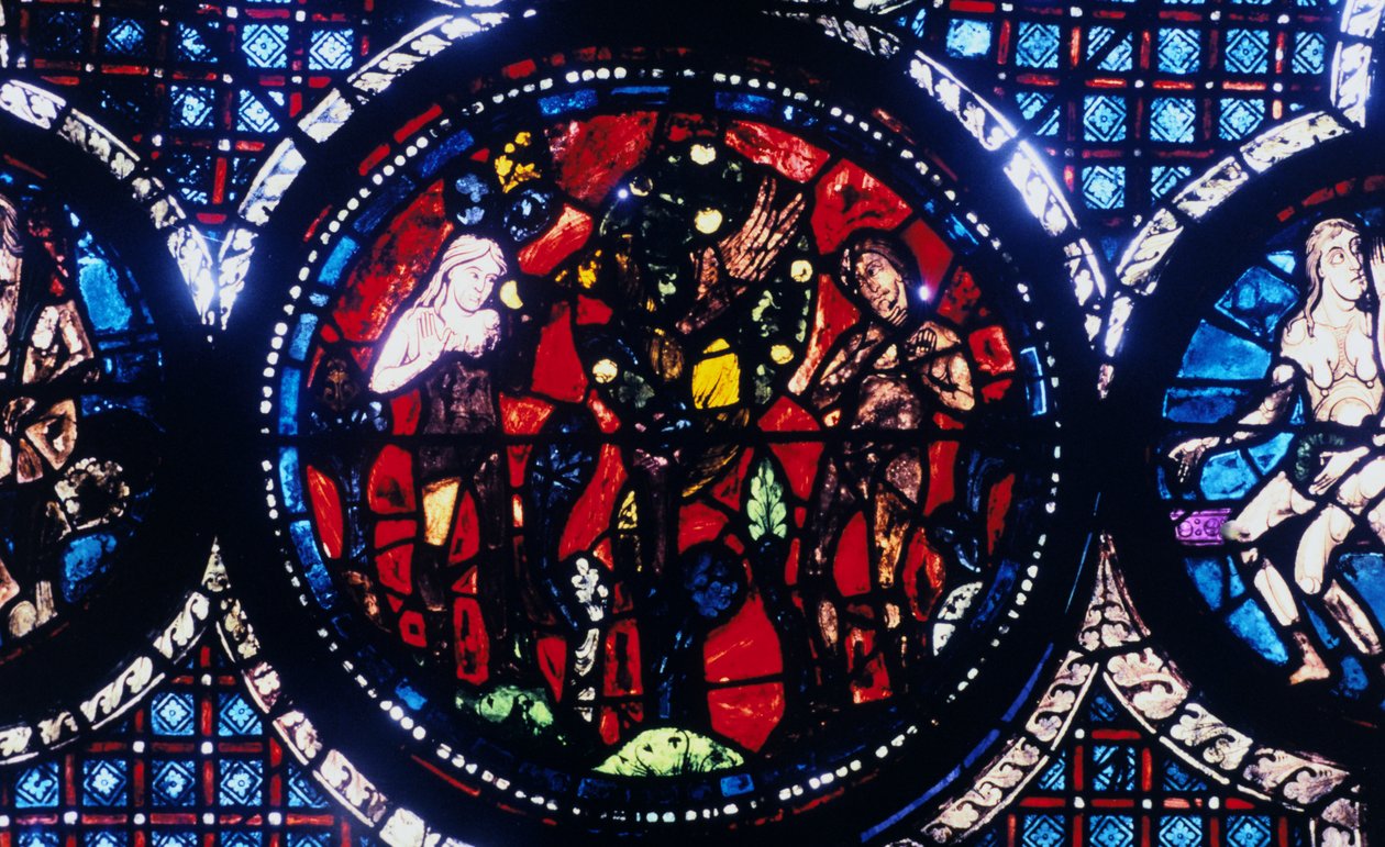 Adam a Eva Pád člověka, barevné sklo, katedrála v Chartres, Francie, 1194-1260 od Unbekannt