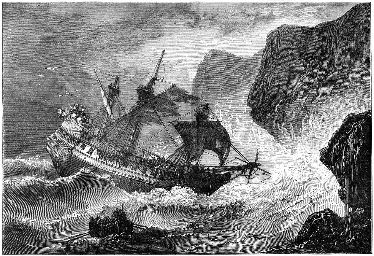 Admirál Somers řídí svou loď na břehu, Bermudy, 1609 c1880 od Unbekannt