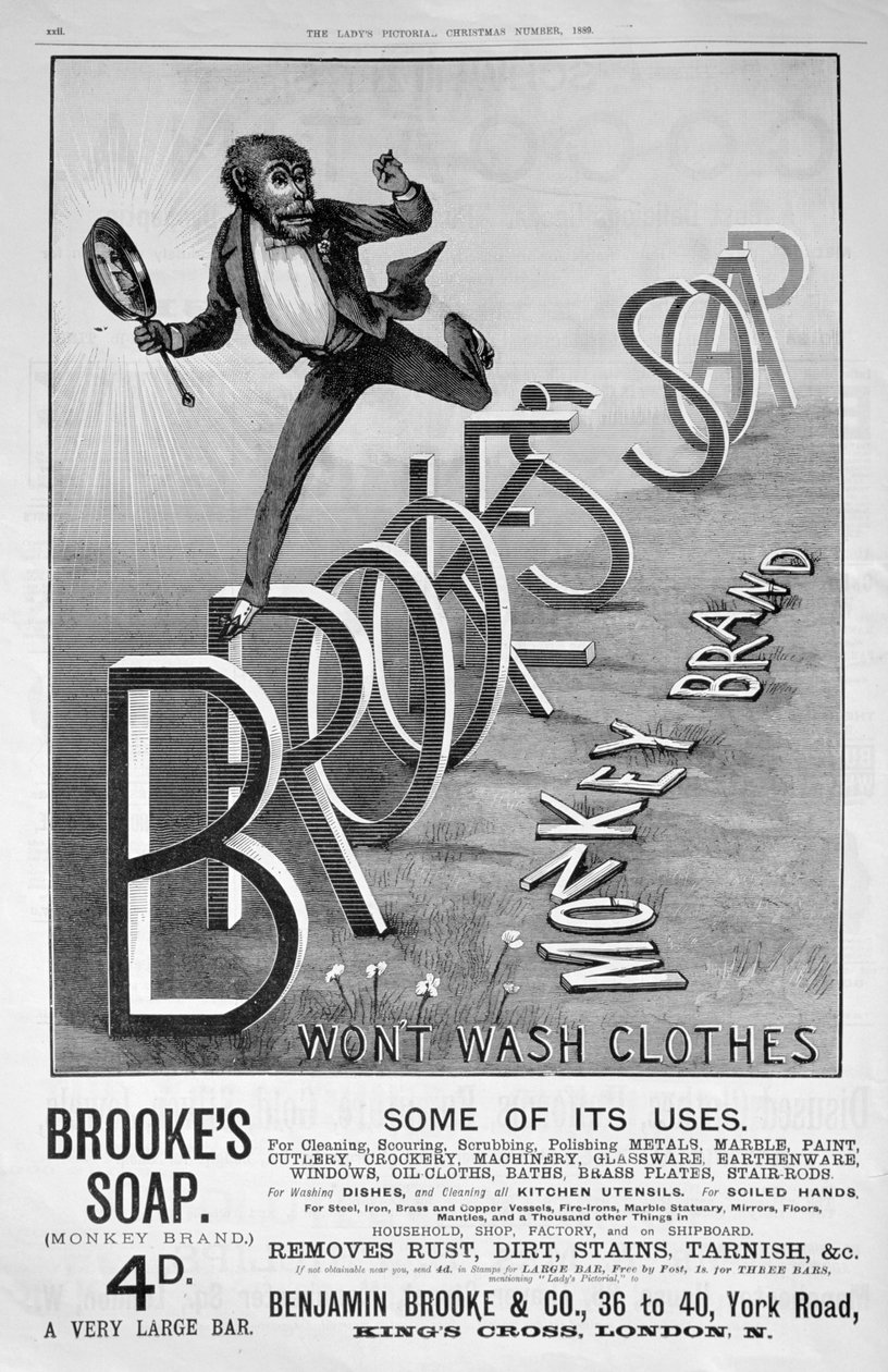 Reklama na mýdlo Brookes Monkey Brand, 1889 od Unbekannt