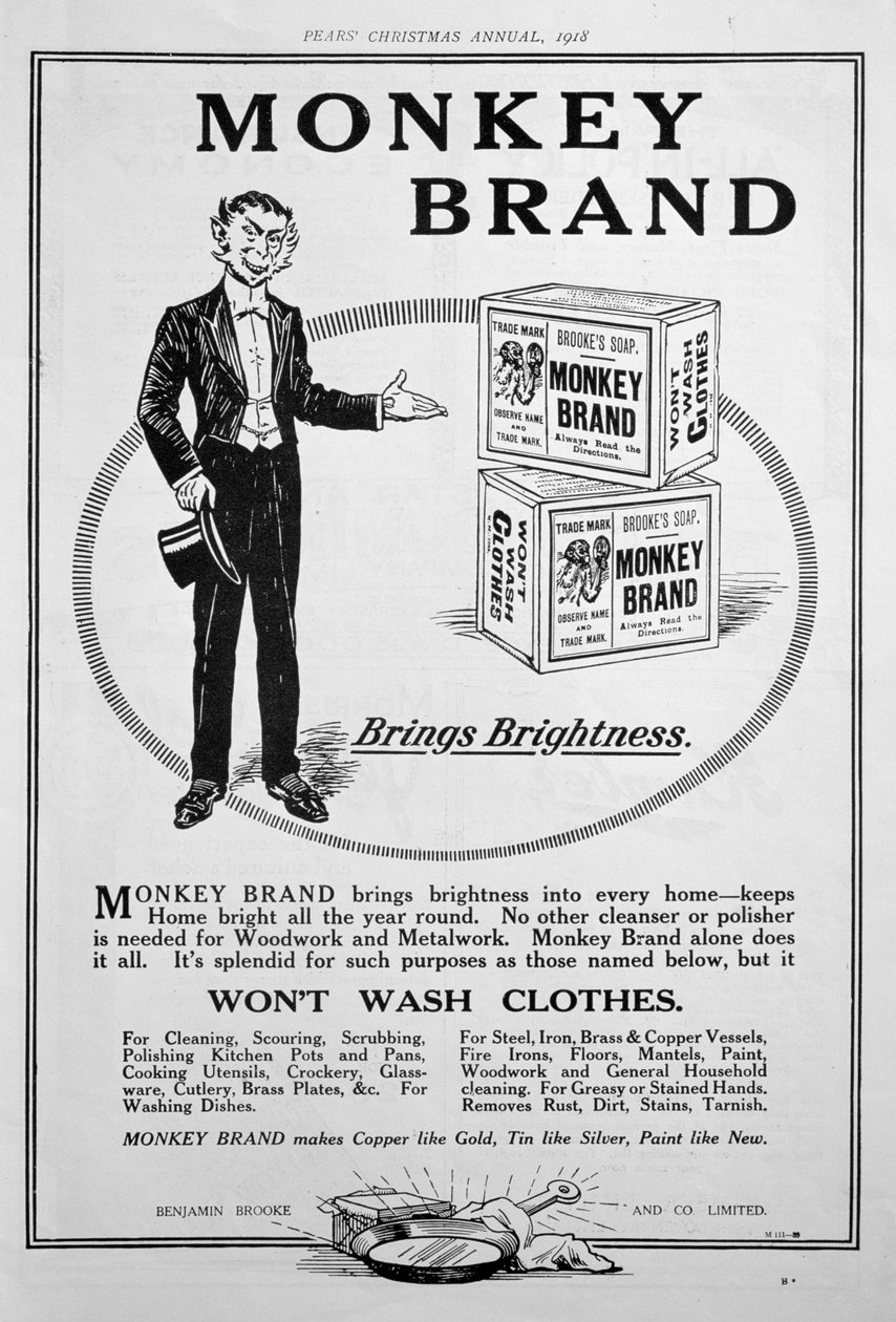 Reklama na mýdlo Brookes Monkey Brand, 1918 od Unbekannt