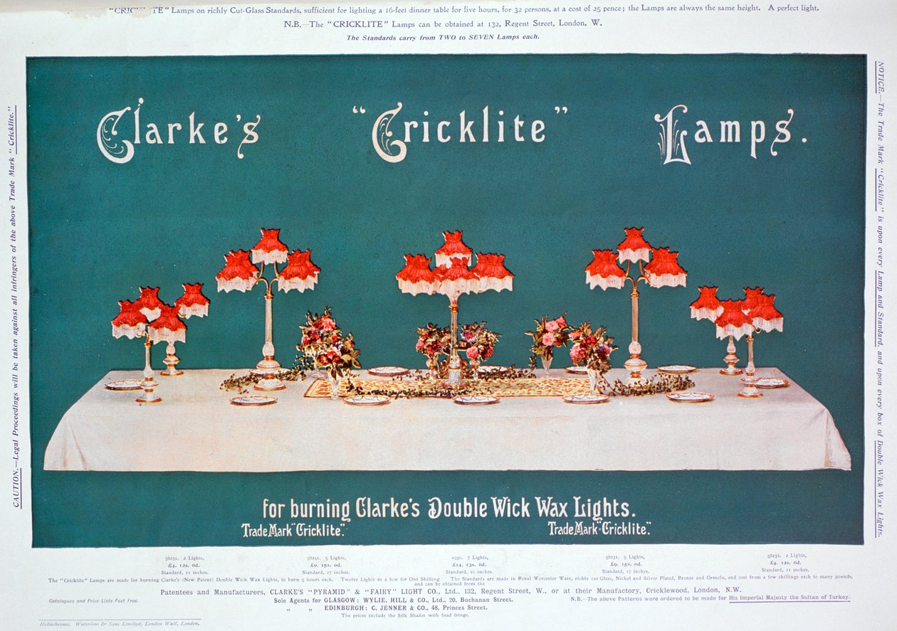 Reklama na Clarkes Cricklite Lamps, 1899 od Unbekannt