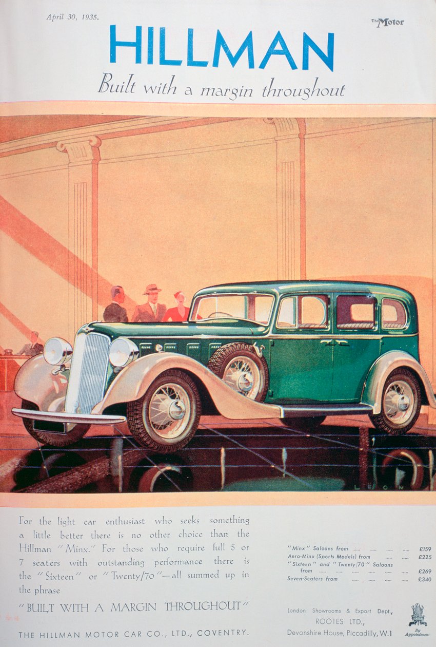 Reklama na motorová auta Hillman, 1935 od Unbekannt