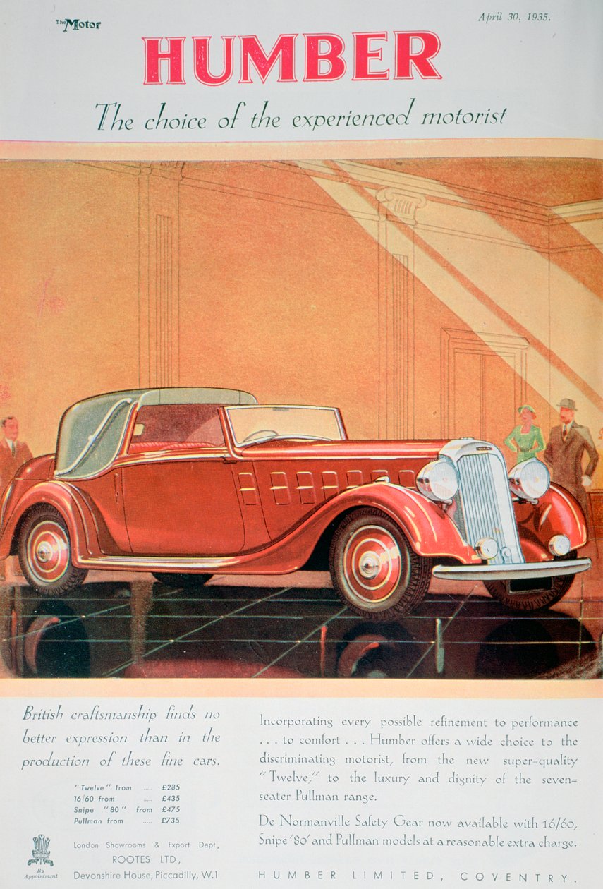 Reklama na vozy Humber, 1935 od Unbekannt