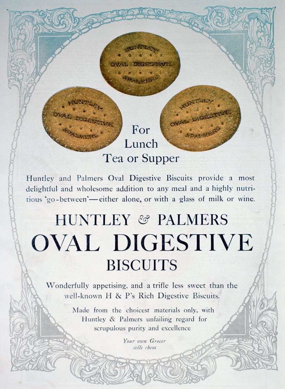 Advert for Huntley and Palmers Oval Digestive Biscuits, 1909 od Unbekannt
