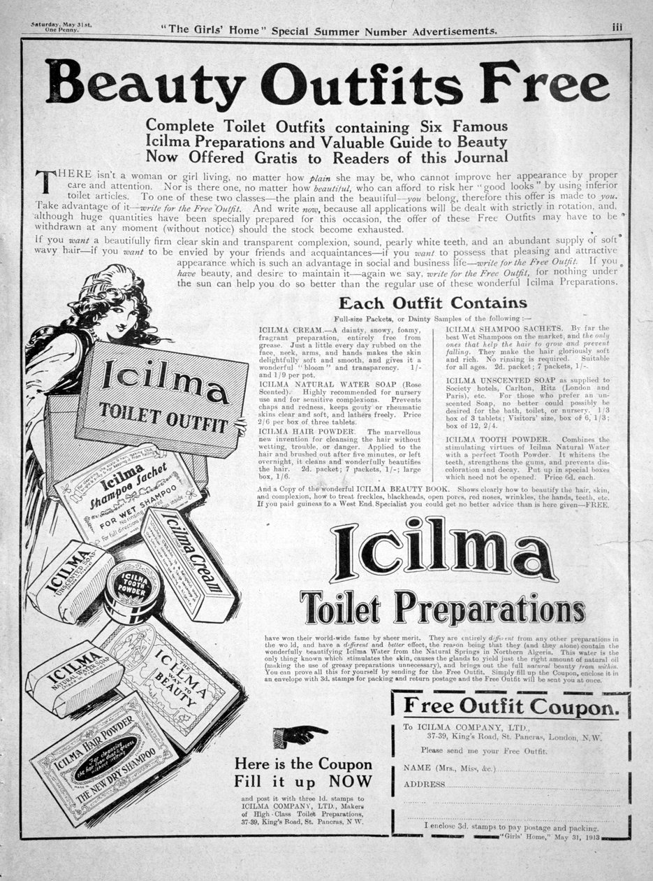 Reklama na toaletní přípravky Icilma, 1913 od Unbekannt