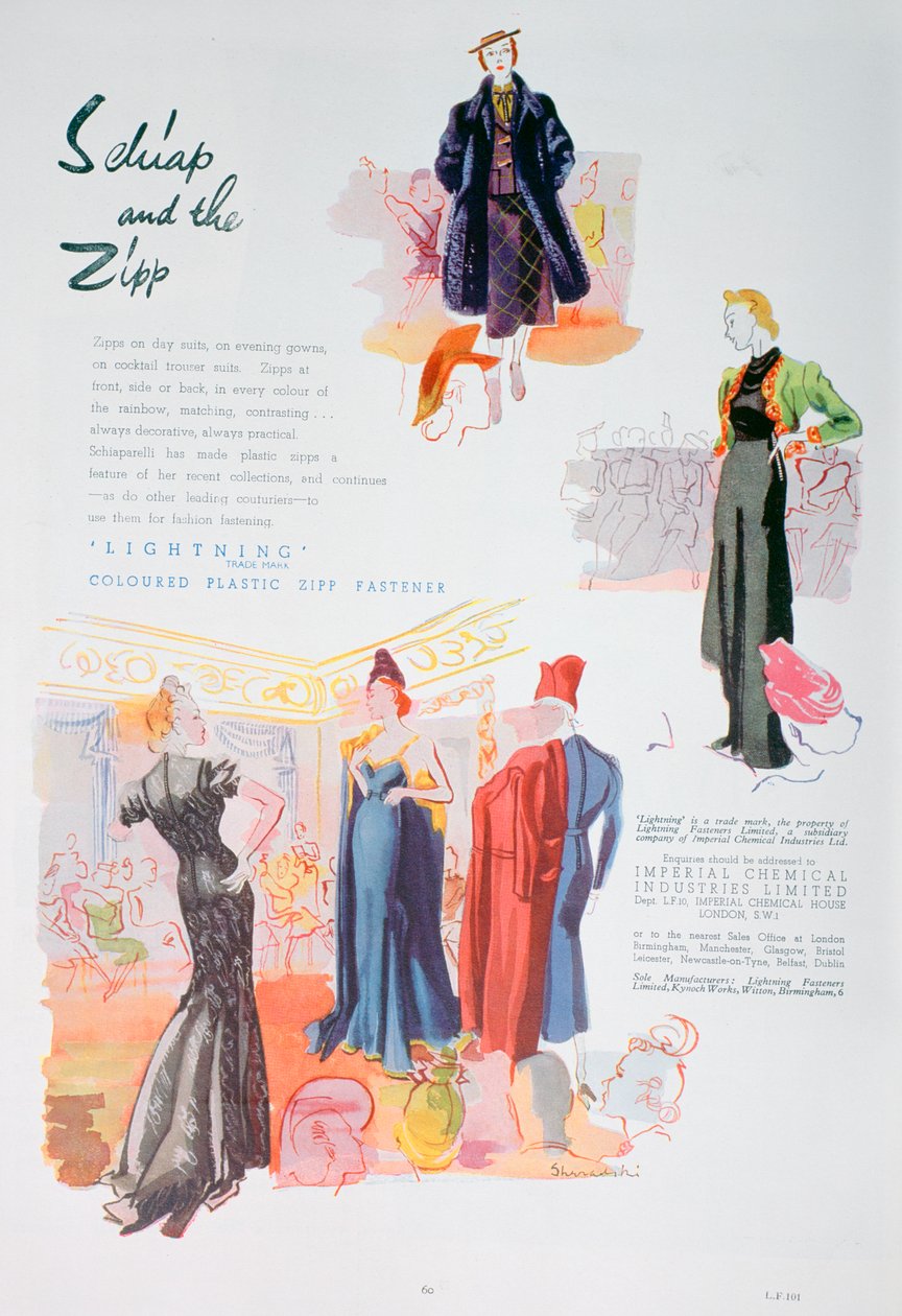 Reklama na barevné plastové zipy Lightning od ICI, 1937 od Unbekannt