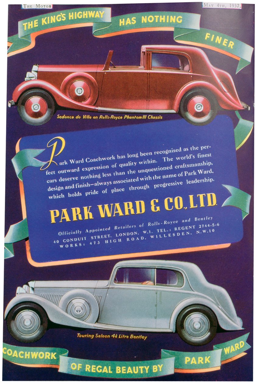 Reklama na karoserii vozu Park Ward and Co, 1937 od Unbekannt