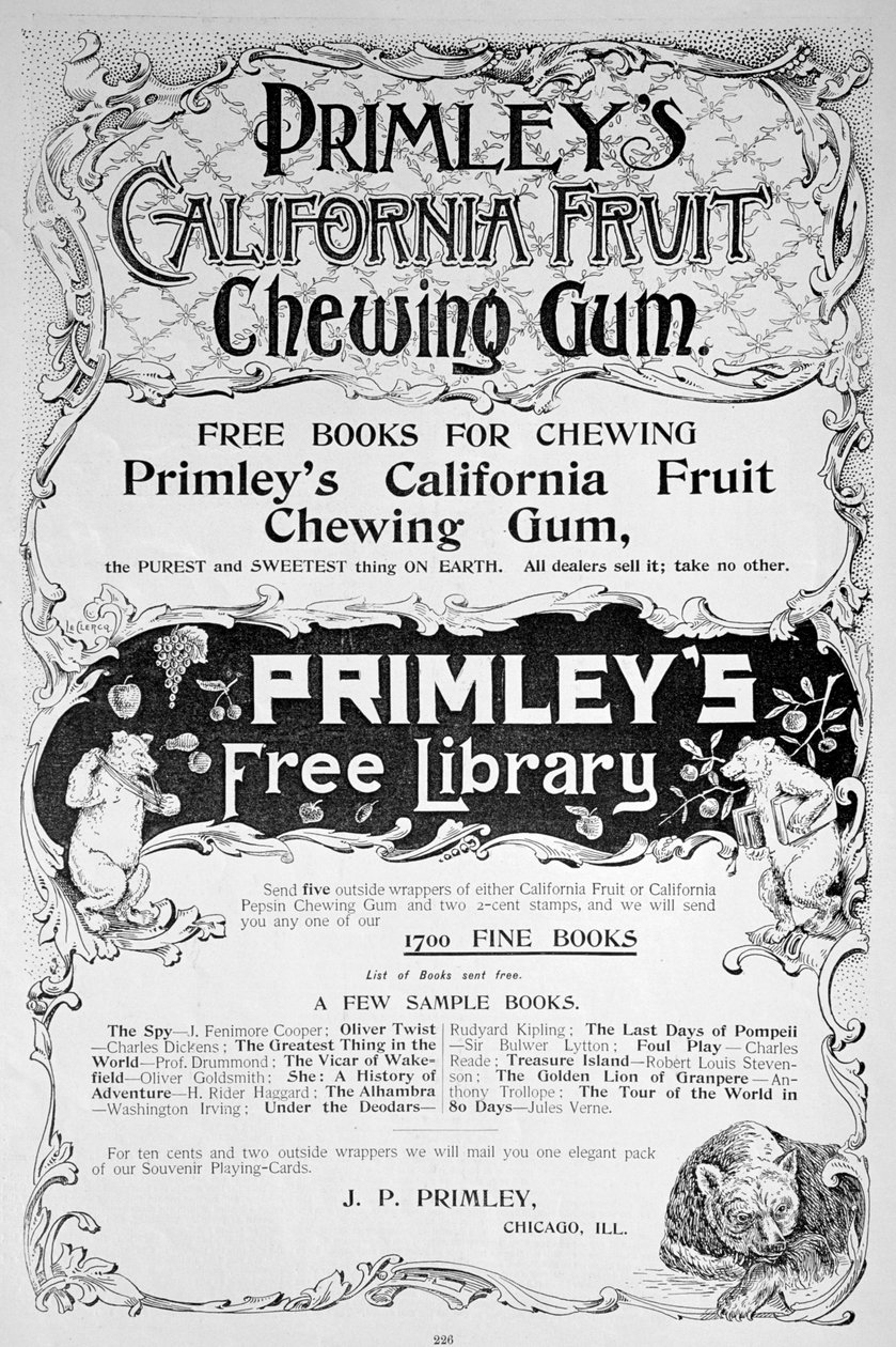 Reklama na žvýkačku Primleys California Fruit, 1894 od Unbekannt
