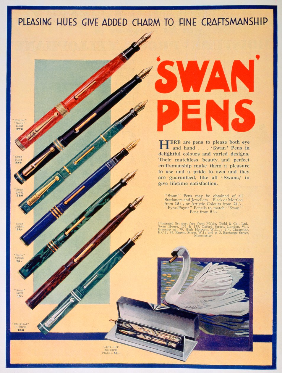 Reklama na pera Swan, 1931 od Unbekannt
