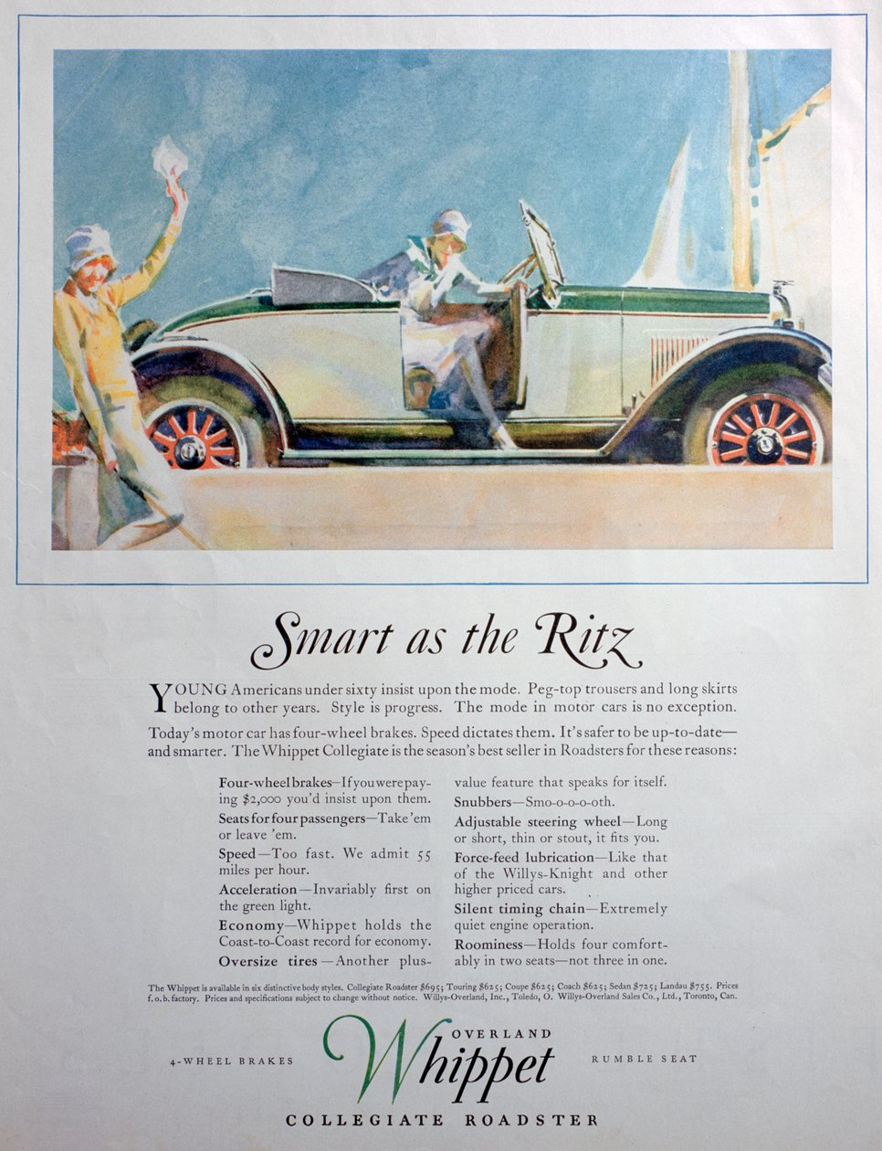 Reklama na auto Overland Whippet Collegiate Roadster, 1927 od Unbekannt