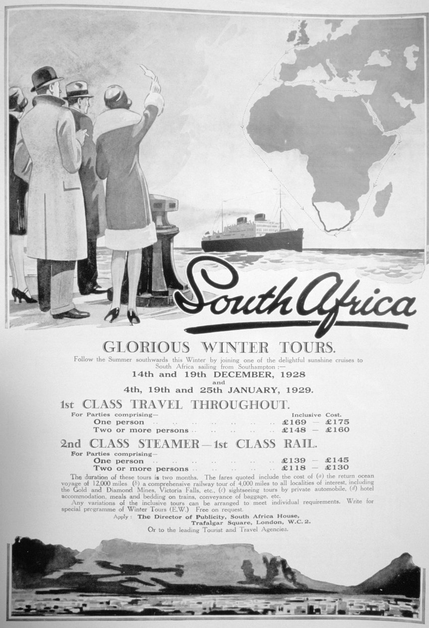 Reklama na zimní zájezdy do Jižní Afriky, 1928 od Unbekannt
