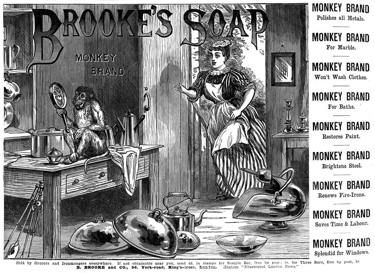 Reklama na Brookes Monkey Brand Soap, 1887 od Unbekannt