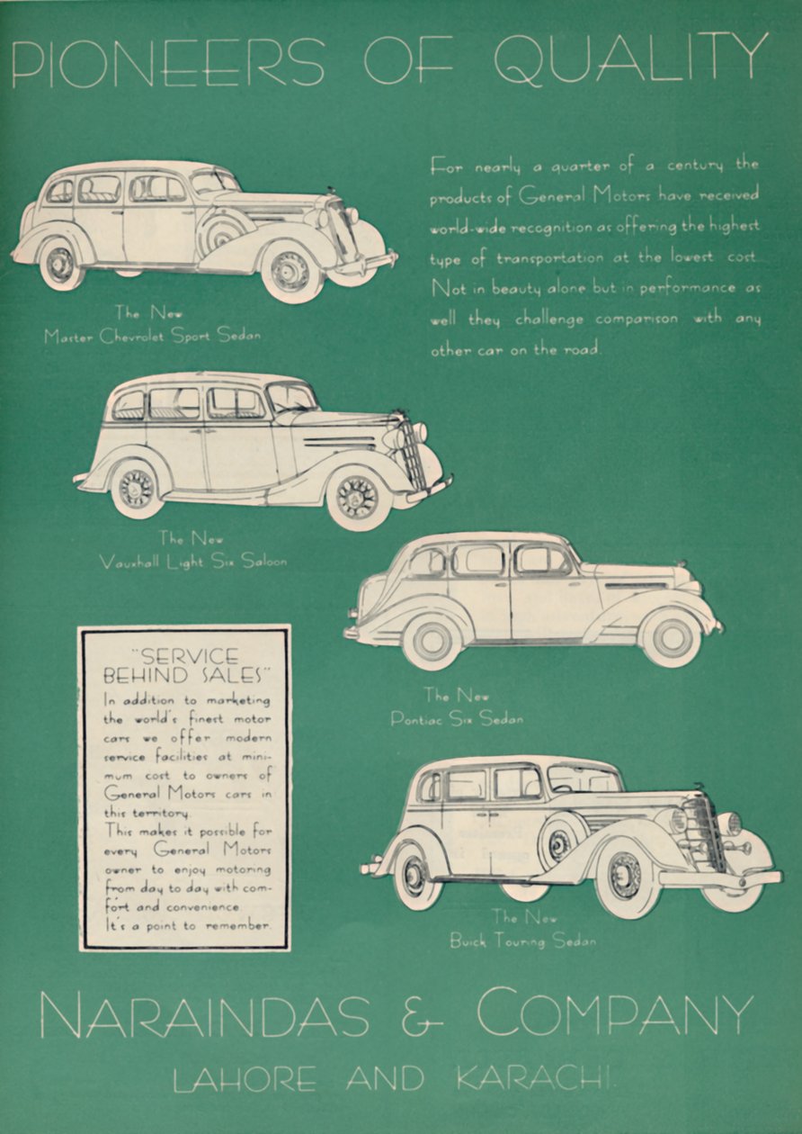 Reklama pro Naraindas & Company, dodavatele motorových vozů, 1936. od Unbekannt