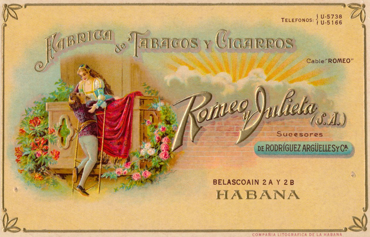 Reklama na doutníky Romeo y Julieta z roku 1900 od Unbekannt