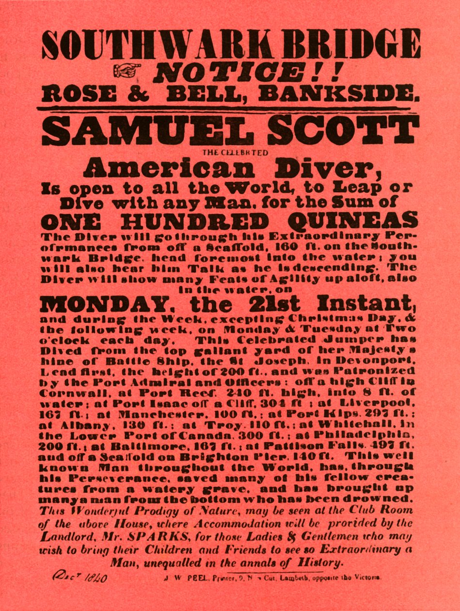 Reklama na kaskadérské show od Samuela Scotta, 1840, 1948. od Unbekannt