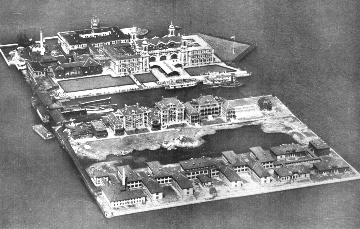 Letecký pohled na imigrační stanici Ellis Island, New York, USA, 1926 od Unbekannt