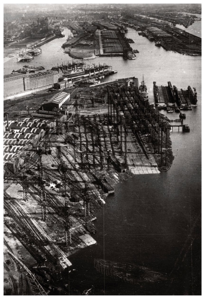 Letecký pohled na loděnici Bremer Vulkan, Brémy, Německo, ze Zeppelinu, c1931 1933 od Unbekannt