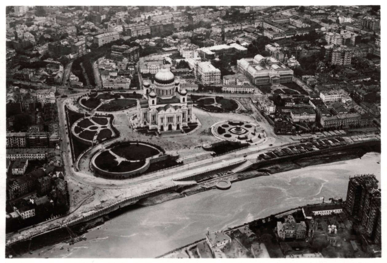 Letecký pohled na katedrálu Krista Spasitele, Moskva, SSSR, ze Zeppelinu, 1930 1933 od Unbekannt
