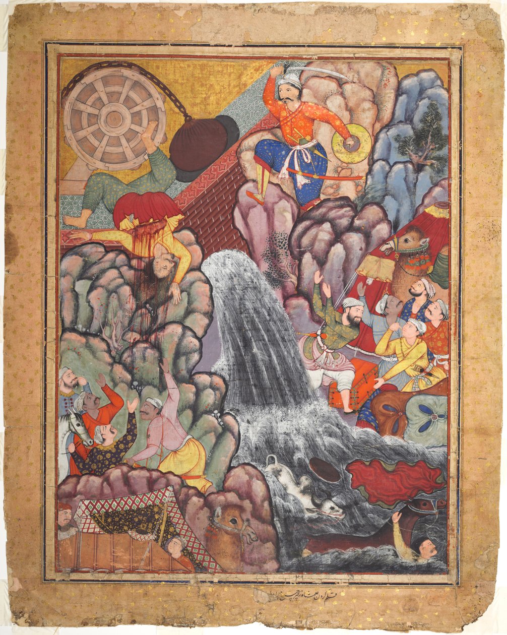Alamshah štípající pod řetězem kola, ze svazku 11 Hamza-nama..., c. 60. léta 15. století - 1570 od Unbekannt