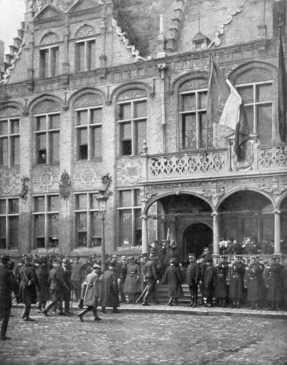 Albert I. Belgický a francouzský prezident Poincare se setkali ve Veurne, Belgii, 1. listopadu 1914. od Unbekannt